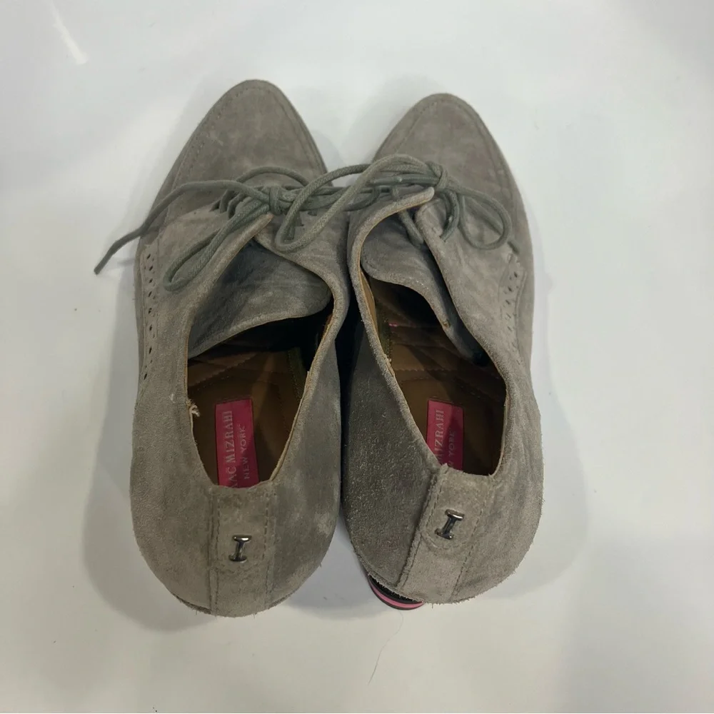 Isaac Mizrahi gray suede wedge oxfords women's size 9 punk business casual‎